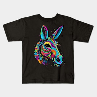 Donkey Face Cute Colorful Farm Animal Art Funny Black Kids T-Shirt